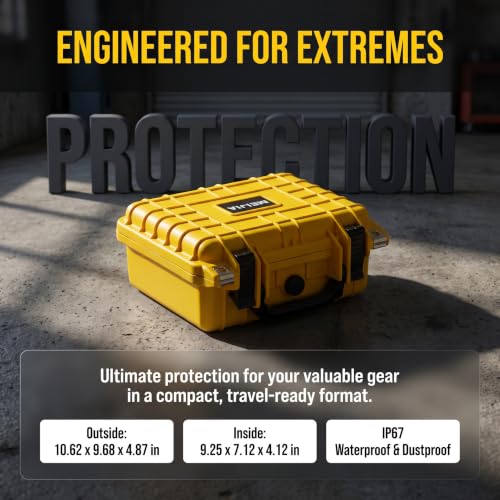 MEIJIA Portable All Weather IP67 Waterproof Protective Case,Hard Camera Case,Dry Case with Customizable Foam,Fit Use Of Drones,Camera,Equipments,10.62 x9.68x4.87inches - color: Yellow