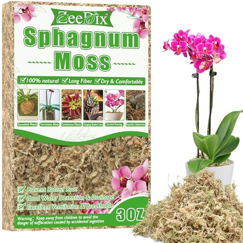 ZeeDix 4 qt Sphagnum Moss for Indoor Plants, Natural Dried Long Fiber Moss for Orchid Repotting, Carnivorous Plants, Succulents, Monstera, Flower & Reptile Terrariums Habitats (3 oz) - size: 3oz