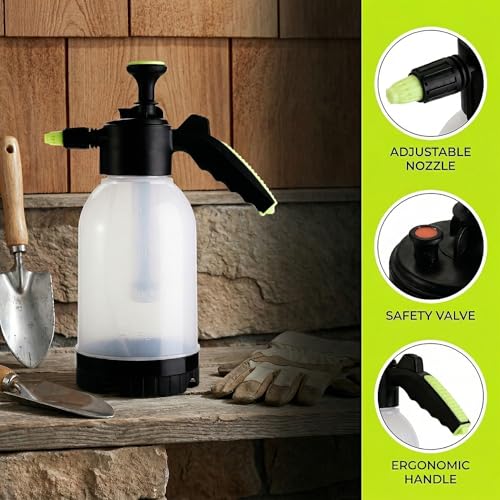 2 Pack 0.5 Gallon Hand held Garden Sprayer Pump Pressure Water Sprayers, Multi-Purpose Hand Sprayer for Lawn, Garden, Safety Valve Adjustable Nozzle