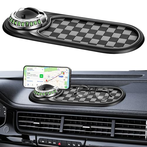 1pc Multifunction Car Anti-Slip Mat and Phone Holder, Gray-Silver Dashboard Pad with Temporary Parking Number Pad for Phones Keys Sunglasses