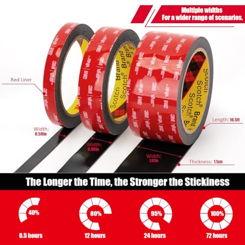 Double Sided Tape Heavy Duty, Waterproof Mounting Foam Tape, 36.5ft Length, 0.8in Width, High Temperature Resistant Adhesive Tape for Car, LED Strip Light, Office Decor, Uses VHB 5952 Raw Material - size: 0.8in x 36.5ft - 5952