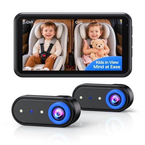 LUCKVIEW Dual Baby Car Camera, HD1080P Spilt Screen for 2 Kids - color: Blue