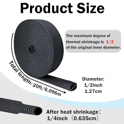 Heat Shrink Wire Loom, 20FT-1/2 Inch 2:1 Nylon Fabric Tubing - size: 1/2''×20ft