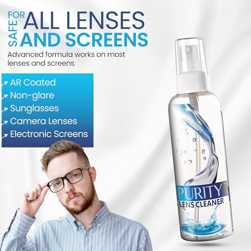 Purity Eyeglass Lens Cleaner Kit - 3 x 2oz Travel Size Lens Cleaner Spray - style: 5 Piece Set - 3 (2oz Lens Spray) + 2 (Microfiber Cloth)