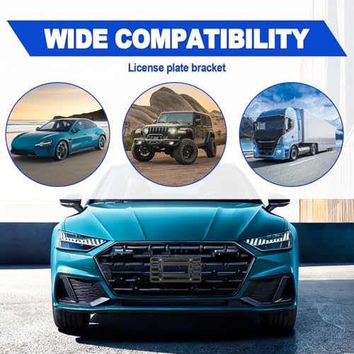 Front License Plate Mounting Kit, No Drill Front Plate Mount, Universal Car Tag Adapter with Anti Theft Stainless Steel Screw Bolt Caps
