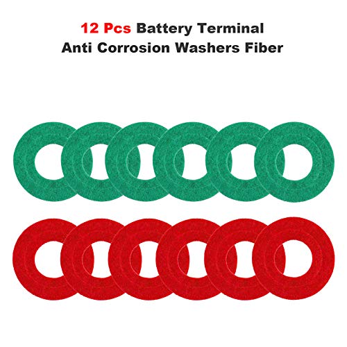 TKDMR Battery Terminal Cleaners (2 pcs),12 pcs Battery Terminal Anti-Corrosion Fiber Washers (6 Red & 6 Green) for Car Marine Battery