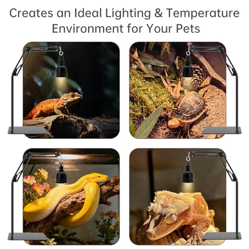 RTNLIT Reptile Lamp Stand Reptile Heat Light Stand (15.7inch to 65.9inch) with 360° Adjustable Swing Arm, Metal Bracket Floor Light Holder for Bearded Dragon Lizards Turtles Snake and Chicks