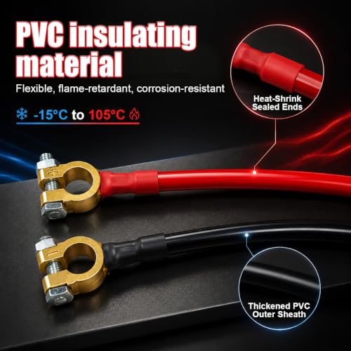 2PCS 2AWG Battery Cable 12 Inch, 3/8" Terminal Lug & Connector Clamp - size: 2AWG