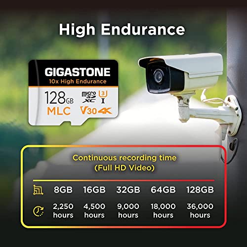 [10x High Endurance] Gigastone Industrial MLC Memory Card 128GB for Surveillance Camera, Dashcam, 4K Video, Speed 100MB/s, U3 V30 [5 Years Free Data Recovery] - color: 128 GB