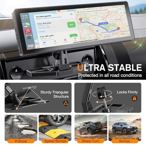 Extended Arm CD Slot CarPlay Screen Mount – Higher Viewing Position for Better Visibility, Extra Clearance for Various Dashboard Layouts, Compatible with 7"–10.26" CarPlay Displays - color: Black - Extended