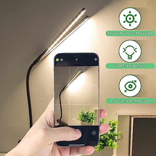LED Reading Light with Clip, Desk Lamp 48 LEDs 2600mAh Battery USB Rechargeable Book Lights Stepless Adjustable Brightness Eye Protection Table Lamps for Bed Headboard, Home, Office - Black - color: Black