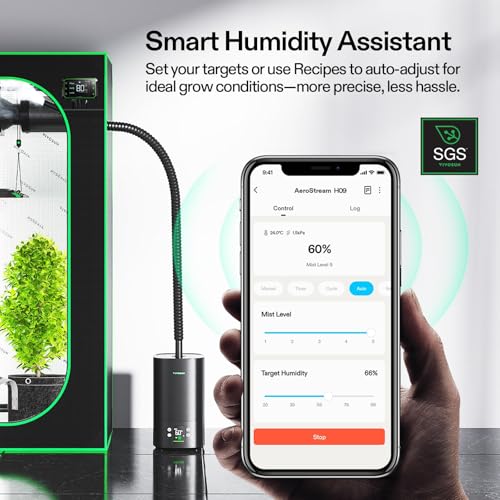 VIVOSUN AeroStream H05 Intelligent Wi-Fi Humidifier, 1.32 Gal / 5 L Humidifier with Temp & Humidity Probe, Smart Remote Control, Designed for Growers - size: 5 L
