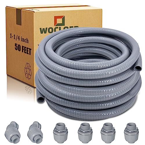 Liquid-Tight Conduit - 1-1/4 inch 50 Feet Flexible Non Metallic Liquid Tight Electrical Conduit Kit, with 4 Straight and 2 Angle Fittings Included - size: 1-1/4inch 50FT