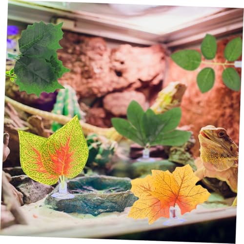 BESPORTBLE 10pcs Reptile Tank Plants with Suction Cups, Lifelike Artificial Terrarium Plant Ornaments for Lizard, Chameleon, Snake Habitat Decoration, Aquarium Landscaping Accessories
