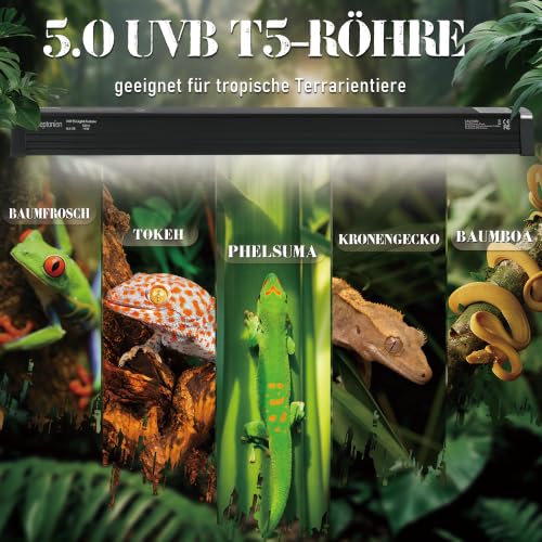 4W Reptile T5 HO UVB 6.5" 5.0 Light Fixture with Tube, Dedicated UVB Spot Hood for Terrariums, Suitable for Arid Reptiles Like Leopard Gecko - color: 5.0 Rainforest