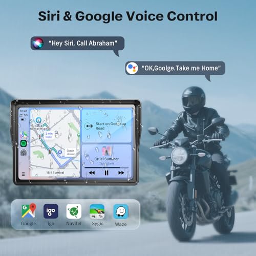WonVon 5 Inch Motorcycle Carplay GPS Navigation System with Apple Carplay and Android Auto Portable Screen with Dual Bluetooth, Navigation, Siri, Google Assistant（Not Inchluded TPMS） - color: 5 Inch