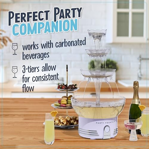 Nostalgia Countertop Retro Lighted Party Beverage Fountain – 1.5 Gallon Capacity, 3-Tiered Cascading Tower with LED Base - Perfect for Punch, Juice, Wine, Champagne & More - style: Lighted Party Fountain White
