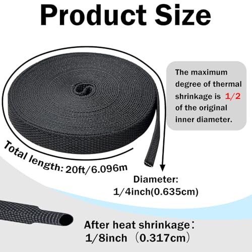 Heat Shrink Wire Loom, 20FT-1/4 Inch 2:1 Nylon Fabric Tubing - size: 1/4''×20ft
