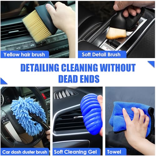 18PCS Car Cleaning Kit, Car Interior Detailing Kit with Blue High Power Handheld Vacuum, Detailing Brush Set, Windshield Cleaner, Cleaning Gel, Complete Auto Accessories for Men, Women - color: Blue