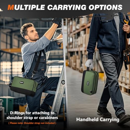 12" Small Tool Bag, Divider Zipper Pouch Tool Box Organizer - color: Green 1Pack, size: 12" x 7"
