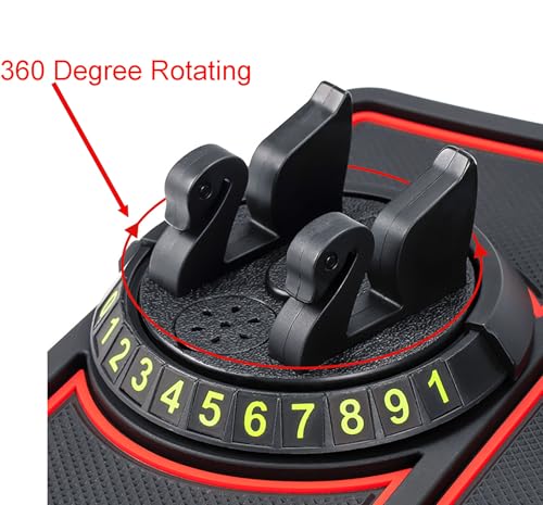 Anti Slip Pad Car Phone Holder with Phone Number Digits, 7 Inch x 8.6 Inch Black Red Rubber Base for Car (Black red)