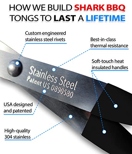 Grill Tongs - 17 inch Black. Professional steak grilling utensil. Long reach Barbeque Grilling Tongs. Ideal for steak, fish, burger, and sausage - color: Black Steak Tongs