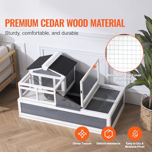 Happybuy 3-Room Tortoise House,Tortoise Habitat with Balcony & 2 Stories, Wooden Tortoise Enclosure Indoor & Outdoor with Ramp, Tray, Openable Roof, Large Reptile Cage, 44" x 25.6"x 24"