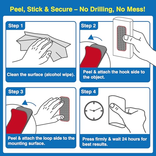 8 Sets Heavy-Duty Adhesive Hook and Loop Strips, 1.2" × 3.2"
