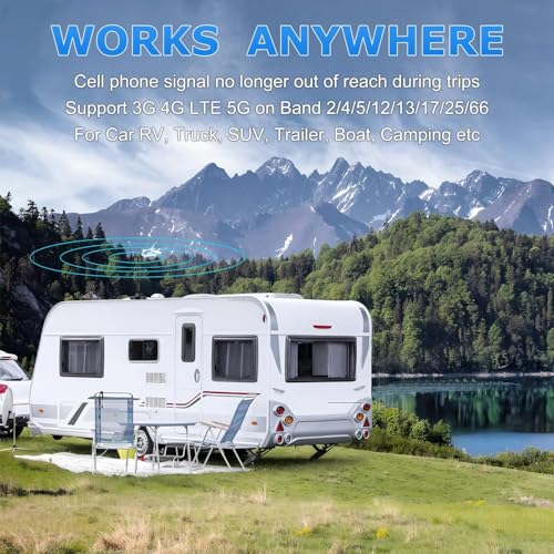 RV Cell Phone Signal Booster Car Truck RV Cell Phone Booster Car Vehicle SUV Support All Carriers AT&T T Mobile Verizon Signal Booster Car Cell Booster for RV 5G 4G LTE 3G Band 13/12/17/5/4/66/2/25