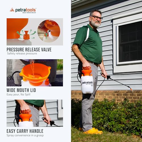 Petratools 1 Gallon Pump Sprayer – HD101 Garden Sprayer for Weeds, Lawn Care & Pesticides – 52” Long Hose, 2 Nozzles & Easy Carry Handle – Durable & Lightweight (Pack of 2) - size: 1 Gallon (Pack of 2)