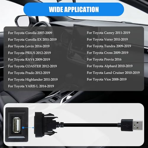 Enhanced Universal USB Dash Socket for Toyota - 34x23mm Flush Mount with 9.84" Extension Cord