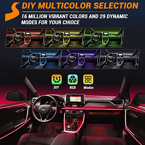 Interior Car LED Strip Lights 400 inches Fiber Optic tubing USB Powered RGB 8 in 1 Car Neon with Wireless APP and Remote Control, Ambient Lighting Kits 16 Million Colors,Sync to Music - size: 8 in 1