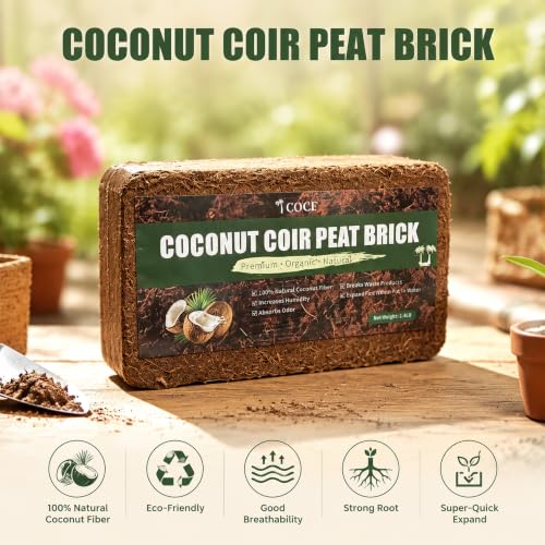 Coco Coir Brick - Low EC & pH Balanced, Compressed Organic Coconut Fiber Potting Mix for Indoor Outdoor Plants, Seed Starting, Hydroponics & Reptile Bedding(2.8lb) - size: 2Pcs