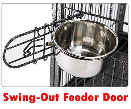 Portable Heavy Duty Travel Bird Parrot Carrier Cage Feeding Bowl Play Stand with Handle - color: Black, size: 18" x 14" x 22"H