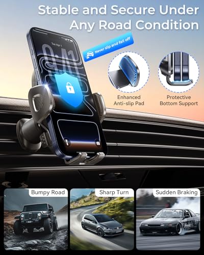 DIMONCOAT 【2026 Upgraded New Dual Metal Hook Car Phone Holder Vent Mount - color: Black