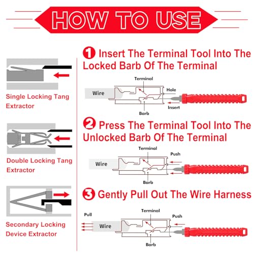 48 Pcs Terminal Removal Tools with Leather Case, Depinning Tool Kit - color: Red