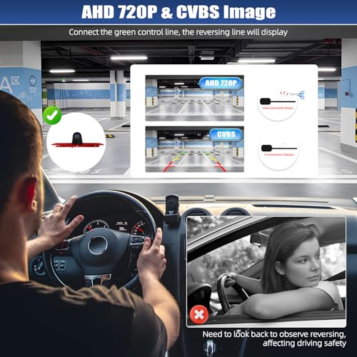 Brake Light Backup Camera for Ford Transit 150 250 350 2014-2018, AHD 720P / CVBS 480P, Waterproof Rear View Reverse Camera, Night Vision, Viewing Angle, Parking Assist, Roof Mount Back Up Cam