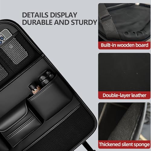 2 Pack Leather Car Backseat Organizer with Foldable Table Tray, Universal Car Seat Back Protector Kick Mat with Touchscreen Tablet Holder, Storage Pockets, Cup Holders & Tissue Holder, Black - color: Black