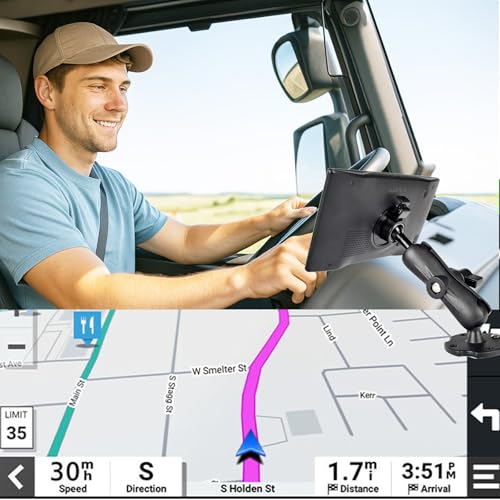 VAUBORTTI Aluminum GPS Mount with [17mm to 25mm Dual Ball Adapter], Fits Garmin GPS & Phone Holder, Replacement for Suction Cup Windshield Mount, Heavy-Duty Drill Base, Arm with 1" Ball Joint