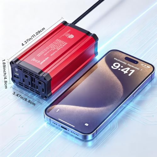 300W Car Power Inverter, DC 12V to 110V AC, PD30W QC18W 2 Outlets - color: Red-300W