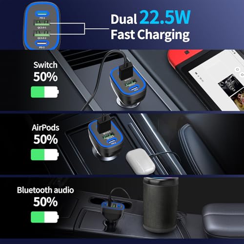 90W 4 Ports USB C Super Fast Car Charger for iPhone 17/Android Car Adapter