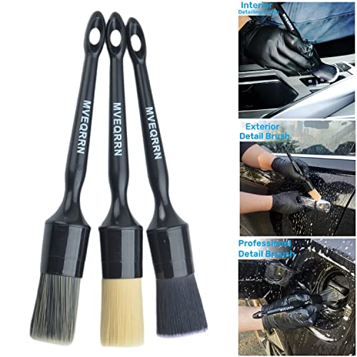 MVEQRRN 3PCS Car Detailing Brush Set, Boars Hair & Soft Auto Brushes - color: 3pcs car detailing brush (AS PICTURES)