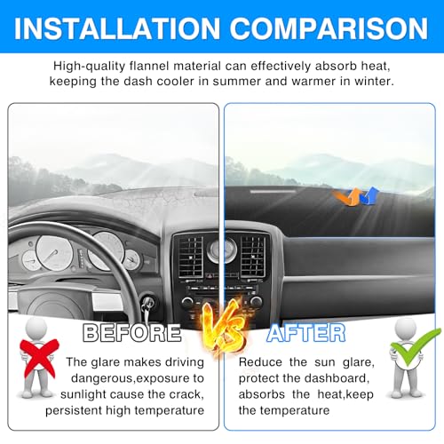 Autorder Dashboard Cover Mat for Chrysler 300 300C 2005-2010 Accessories Dash Cover Upgrade Flannel Dash Mat Sunshade Glare UV Rays Protector - size: Black 05-10 Chrysler 300