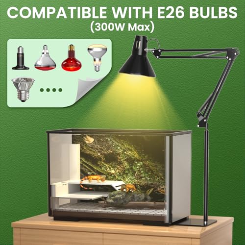 GlowUp 15.7-71 inch Reptile Heat Lamp Stand with E26 Base Reptile Light, Adjustable Heat Lamp Stand for Terrarium, Snake, Gecko, Lizard, Chicks, Fish Tank - size: With E26 Lamp Base