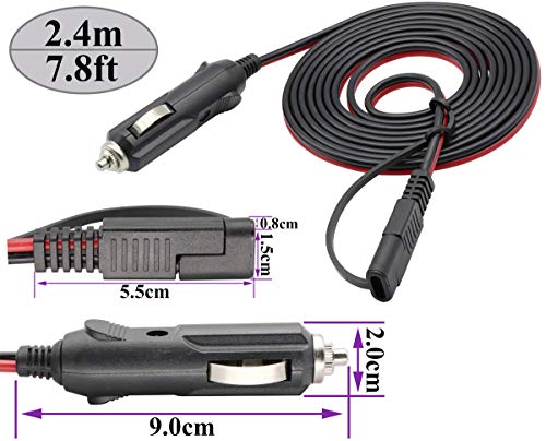 SAE to Cigarette Lighter Cable,16AWG 12V Cigarette Lighter Male Plug to SAE 2 Pin Quick Release Disconnect Connector Plug Adapter Extension Charging Cable with Fuse(2.4m/7.8ft-M) - color: 2.4m-Male