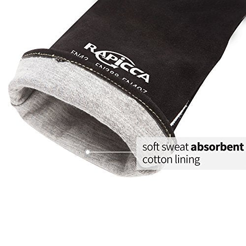 RAPICCA Fireplace Fire Pit Gloves, 662°F Fireproof Leather, 14 in Black | For Wood Stove, Campfire, Charcoal, Cast Iron, BBQ Grill, Oven, Stick & MIG Welding, Forge, Dry Ice - color: Black(length 14in)