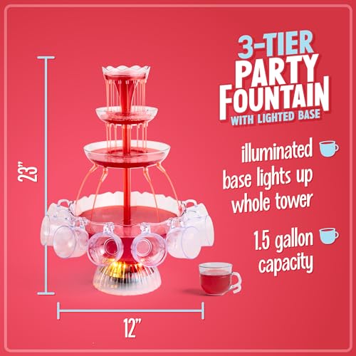 Nostalgia 3-Tier Party Fountain, Holds 1.5 Gallons, LED Lighted Base, Includes 8 Reusable Cups, 1.5 Gallon, Clear - style: Deluxe Party Fountain
