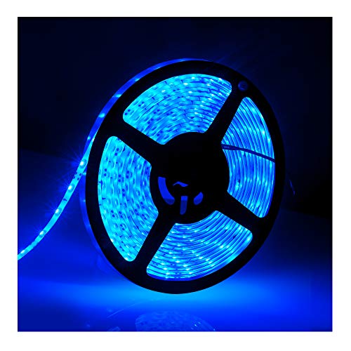IP65, 12V Waterproof Flexible LED Strip Light（Power Cord not Included）, 16.4ft/5m Cuttable LED Light Strips, 300 Units 3528 LEDs Lighting String, LED Tape(Blue) Power Adapter not Included - color: 1*16.4ft 3528 Blue