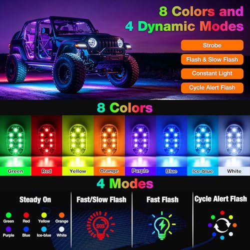 8PCS Magnetic Wireless Interior Car Lights, 8 Colors RGB Ambient Nightlight - size: 8pcs