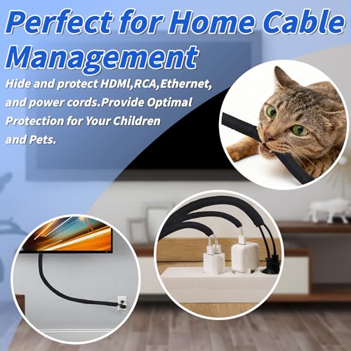 15ft - 1/2in Split Braided Sleeve Cable Management, Self-Wrapping - size: 1/2inx15ft
